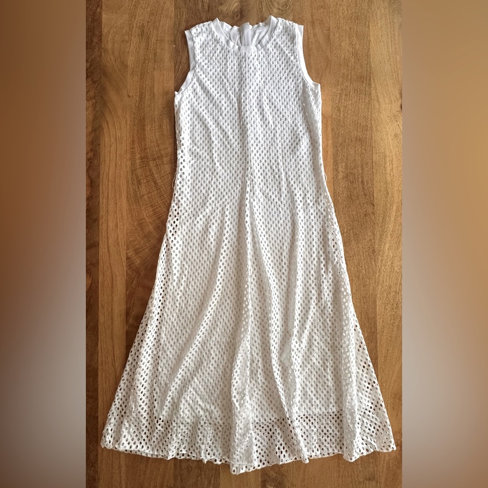 Hugo Boss White Sleeveless Textured Midi Dress NWT-Condition $500 Retail